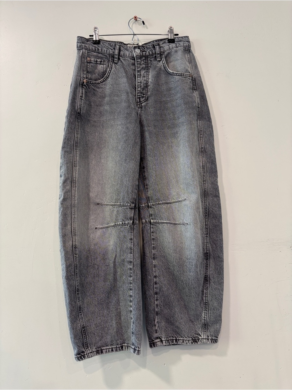 We The Free Good Luck Mid Rise Barrel Jeans Womens 26 Gray Wide Leg Denim Boho